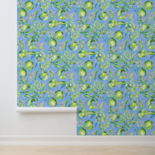 Preppy Palm Beach Blue and Green Limes Wallpaper
