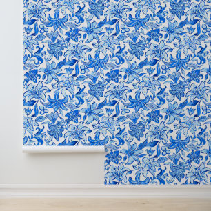 Preppy Palm Beach Blue and White Flowers Wallpaper