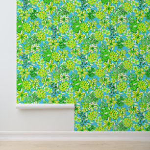 Preppy Palm Beach Blue & Green Turtles Wallpaper