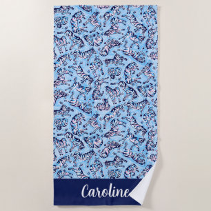 Preppy Palm Beach Blue Zebras Personalised Towel
