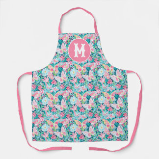 Preppy Palm Beach Butterflies Monogram Apron