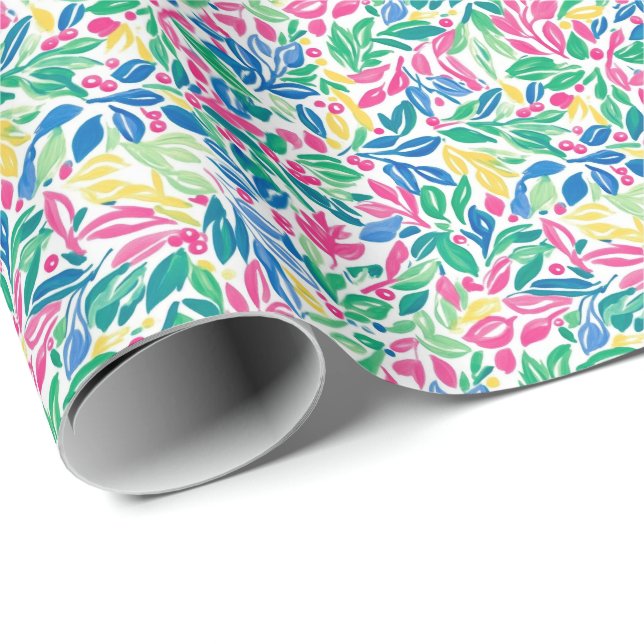 Preppy Palm Beach Christmas Holly Wrapping Paper (Roll Corner)