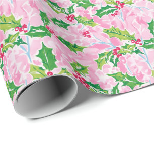 Preppy Palm Beach Christmas Holly Wrapping Paper