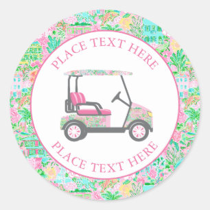 Preppy Palm Beach Golf Cart Classic Round Sticker