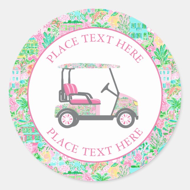 Preppy Palm Beach Golf Cart Classic Round Sticker (Front)