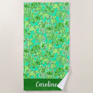 Preppy Palm Beach Green Elephants Personalised Towel