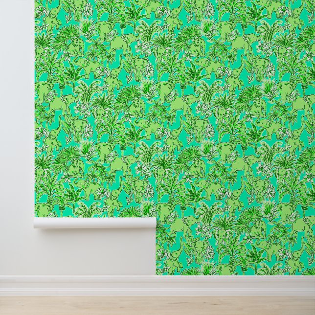 Preppy Palm Beach Green Elephants Wallpaper (Application)