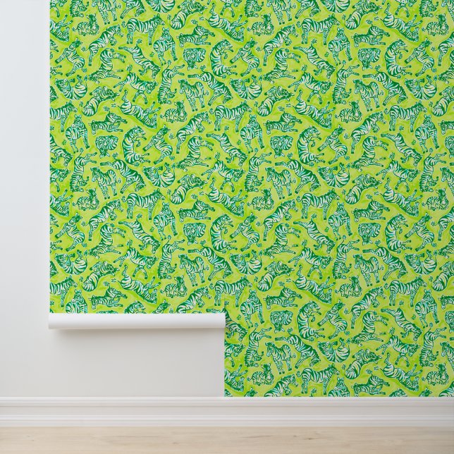 Preppy Palm Beach Green Zebras Wallpaper (Application)