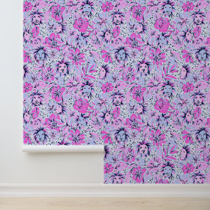 Preppy Palm Beach Lavender Flowers & Lions Wallpaper