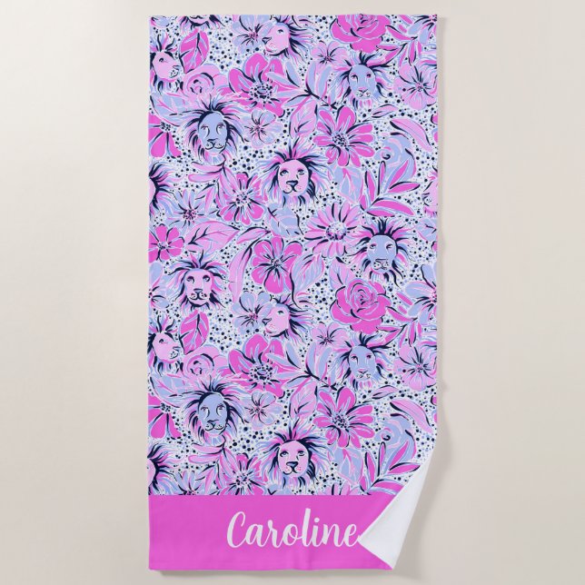 Preppy Palm Beach Lavender Lions Personalised Beach Towel (Front)