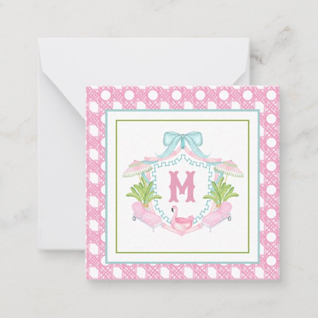 Preppy Palm Beach Monogram Crest Card (Front)