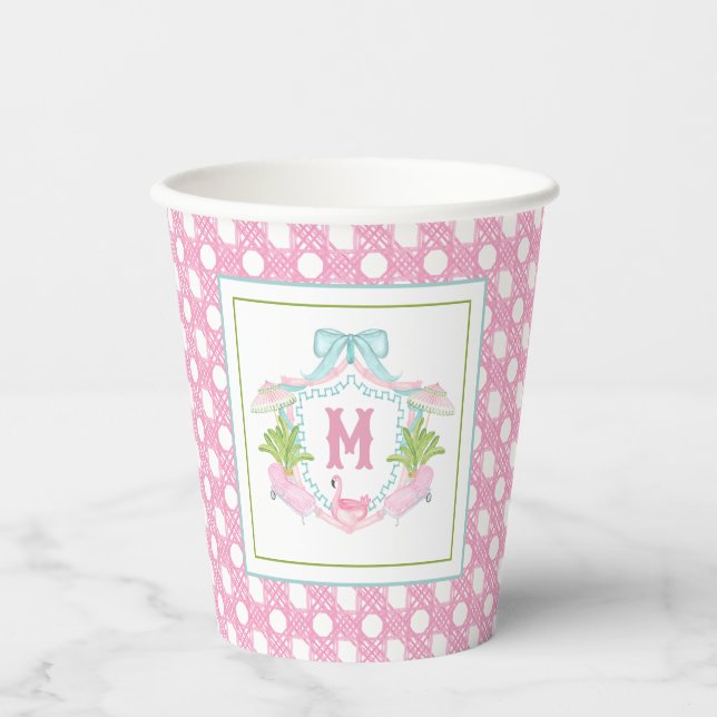 Preppy Palm Beach Monogram Crest Paper Cups (Front)