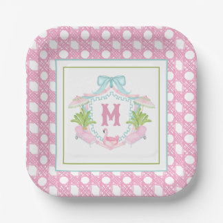 Preppy Palm Beach Monogram Crest Paper Plate