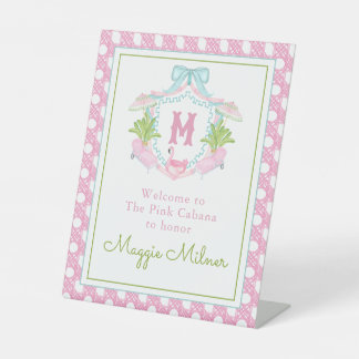 Preppy Palm Beach Monogram Crest Pedestal Sign