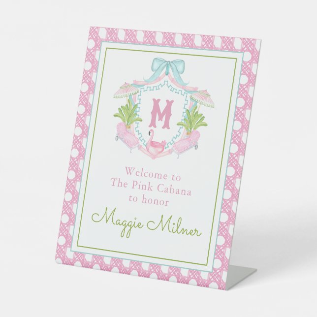 Preppy Palm Beach Monogram Crest Pedestal Sign (Front)