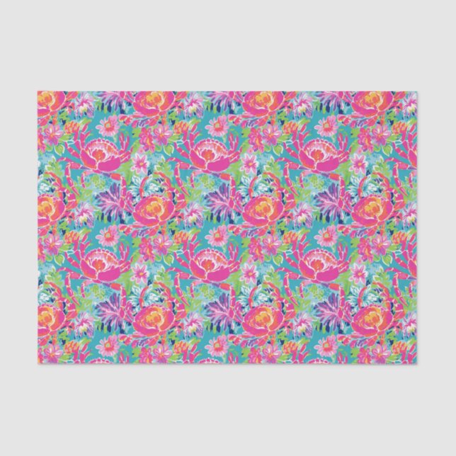 Preppy Palm Beach Ocean Crabs Pattern Tissue Paper (Front)