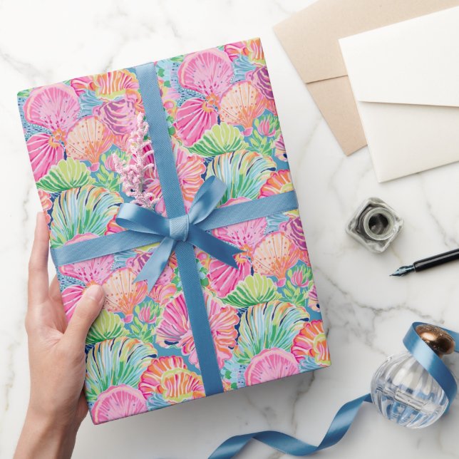 Preppy Palm Beach Ocean Shell Pattern Wrapping Paper (Gifting)