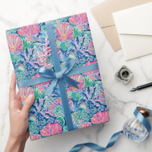 Preppy Palm Beach Ocean Shells Pattern Wrapping Paper