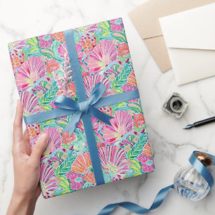 Preppy Palm Beach Ocean Shells Pattern Wrapping Paper