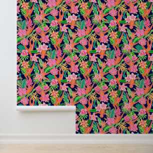Preppy Palm Beach Orange & Navy Orangutans Wallpaper