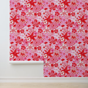 Preppy Palm Beach Pink and Red Flowers Wallpaper
