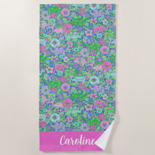 Preppy Palm Beach Pink & Blue Camels Personalised Towel