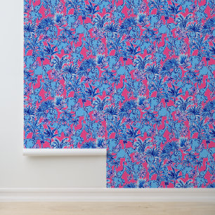 Preppy Palm Beach Pink & Blue Elephants Wallpaper