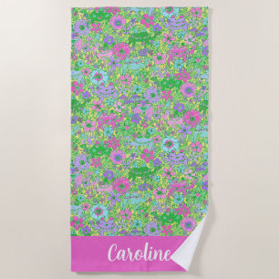 Preppy Palm Beach Pink & Green Camels Personalised Towel