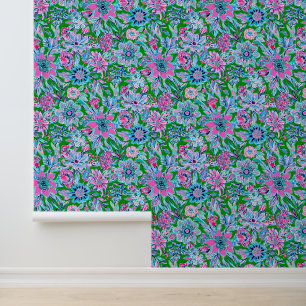 Preppy Palm Beach Pink & Green Flowers Wallpaper