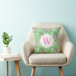 Preppy Palm Beach Pink & Green Giraffes Monogram Cushion