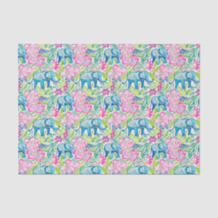 Preppy Palm Beach Print Blue and Pink Elephants Tissue Paper