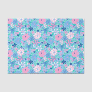 Preppy Palm Beach Print Blue and Pink Flowers Tissue Paper