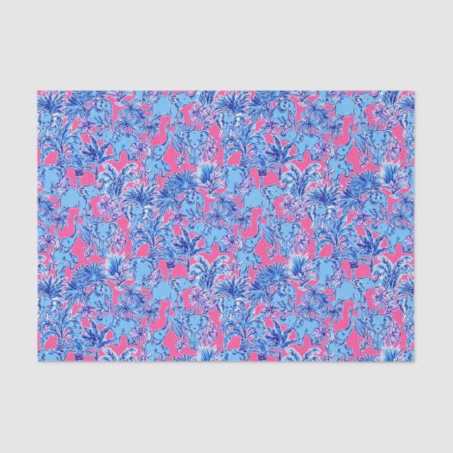 Preppy Palm Beach Print Blue Elephants Tissue Paper (Front)