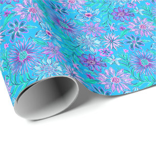 Preppy Palm Beach Print Blue Flowers Wrapping Paper