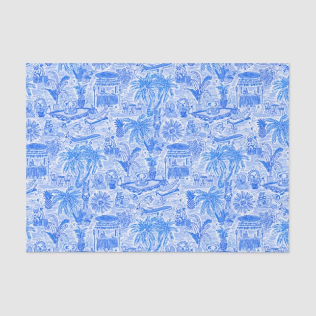 Preppy Palm Beach Print Blue & White Animal Vacay Tissue Paper (Front)