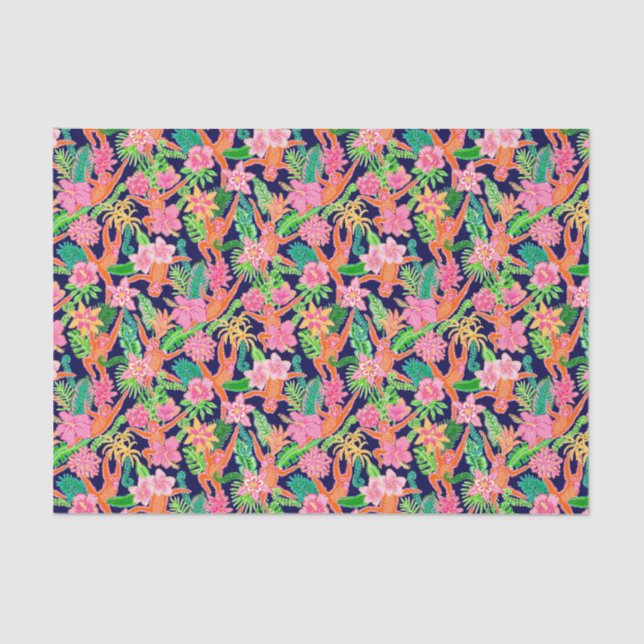 Preppy Palm Beach Print Cute Orangutans Tissue Paper (Front)