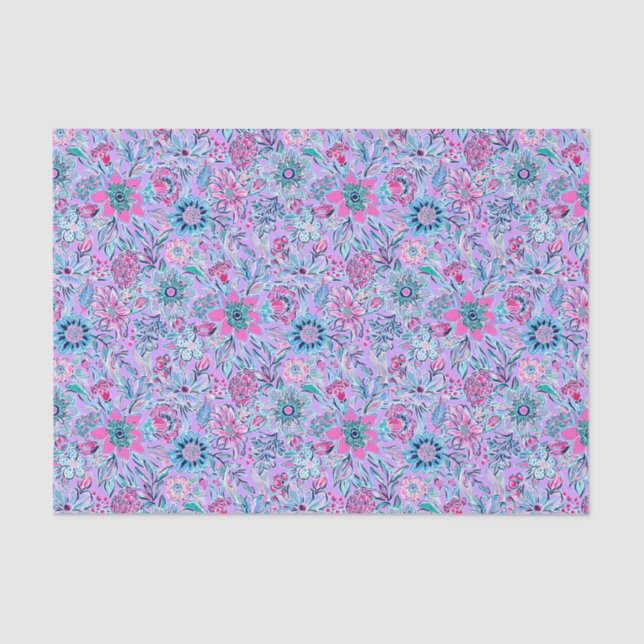 Preppy Palm Beach Print Lavender and Pink Flowers Tissue Paper (Front)