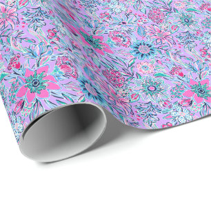 Preppy Palm Beach Print Lavender and Pink Flowers Wrapping Paper