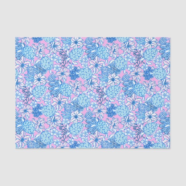 Preppy Palm Beach Print Lavender & Blue Turtles Tissue Paper (Front)