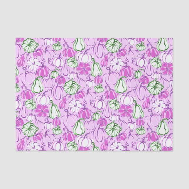 Preppy Palm Beach Print Lavender & Green Pumpkins Tissue Paper (Front)