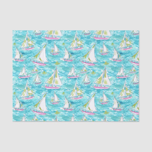 Preppy Palm Beach Print Pastel Sailboats Tissue Paper (Front)