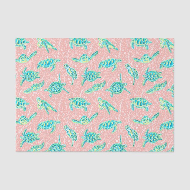 Preppy Palm Beach Print Pastel Turtles Tissue Paper (Front)
