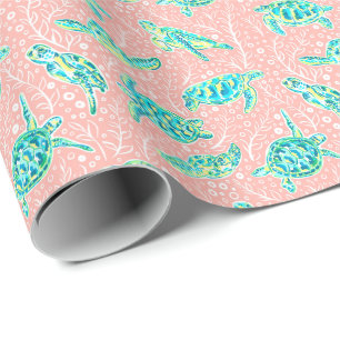 Preppy Palm Beach Print Pastel Turtles Wrapping Paper