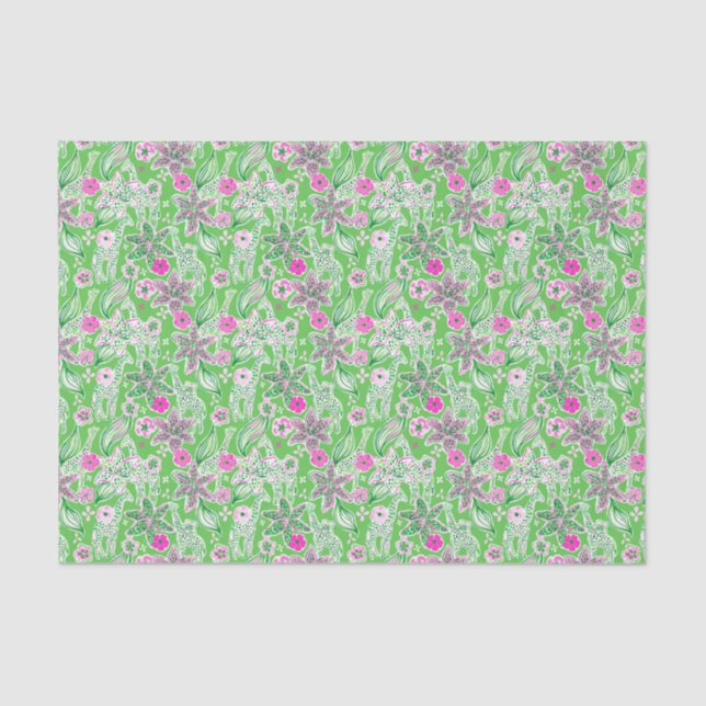 Preppy Palm Beach Print Pink and Green Giraffes Tissue Paper (Front)