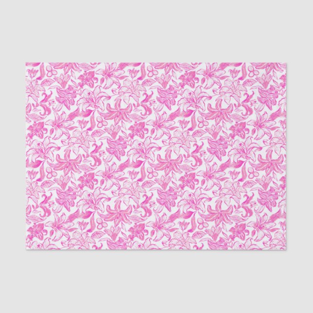 Preppy Palm Beach Print Pink and White Flowers Tissue Paper (Front)