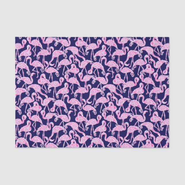 Preppy Palm Beach Print Pink & Navy Flamingos Tissue Paper (Front)