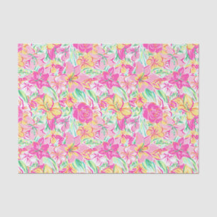 Preppy Palm Beach Print Pink & Yellow Lily Flowers Tissue Paper