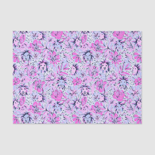Preppy Palm Beach Print Purple Lions Tissue Paper (Front)