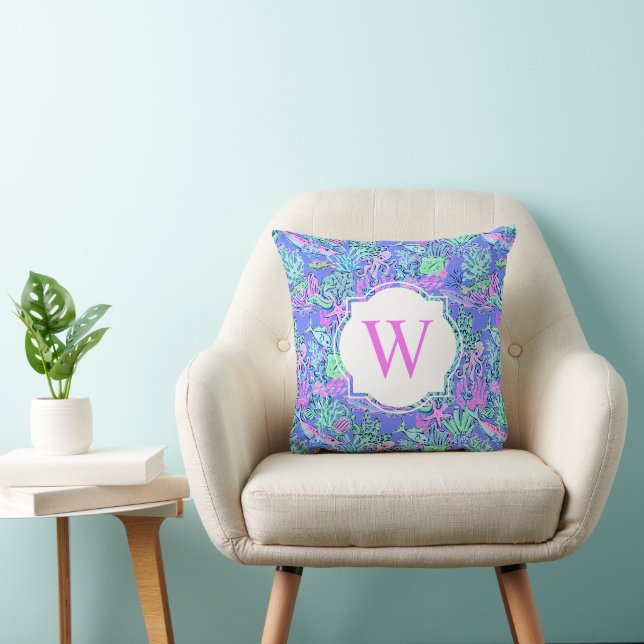 Preppy Palm Beach Print Sealife Monogram Cushion (Chair)