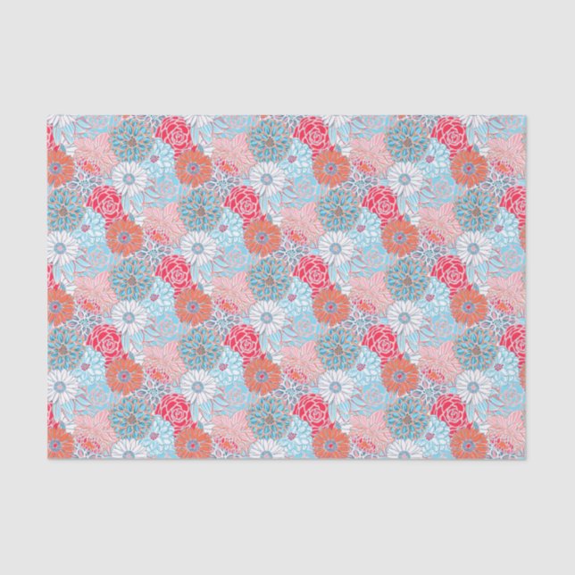 Preppy Palm Beach Print Teal and Red Flowers Tissue Paper (Front)